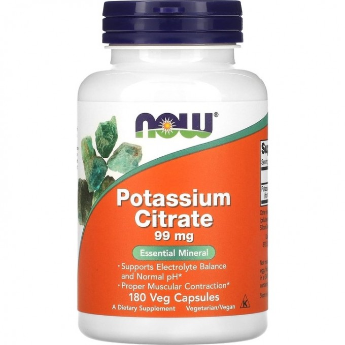 Калий NOW FOODS POTASSIUM CITRATE, 99 мг, 180 капсул NS1448 Калий NOW FOODS POTASSIUM CITRATE, 99 мг, 180 капсул NS1448