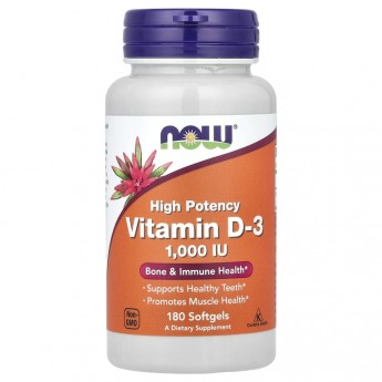 Витамин NOW FOODS VITAMIN D-3 1000 IU High Potency, 180 капсул Витамин NOW FOODS VITAMIN D-3 1000 IU High Potency, 180 капсул